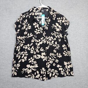 Bobeau Button Front Flutter Sleeve Black Blouse Size XL NEW